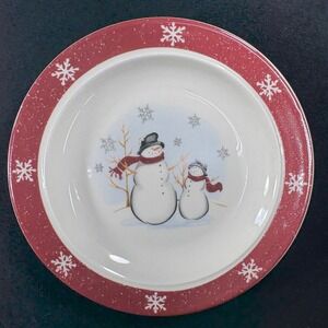 Lot of 4 Royal Seasons Stoneware Dessert Plates 2 Snowmen & Snowflake Design‎